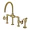 Kingston Brass KS2337CG Industrial Style Bridge Kitchen Faucet with Brass Sprayer, Brushed Brass KS2337CG - alternate 1